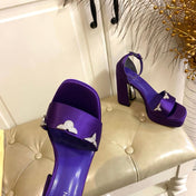 LV 26S HIGH-HEELED SANDALS 110 MM IN DARK PURPLE SATIN AND CALFSKIN