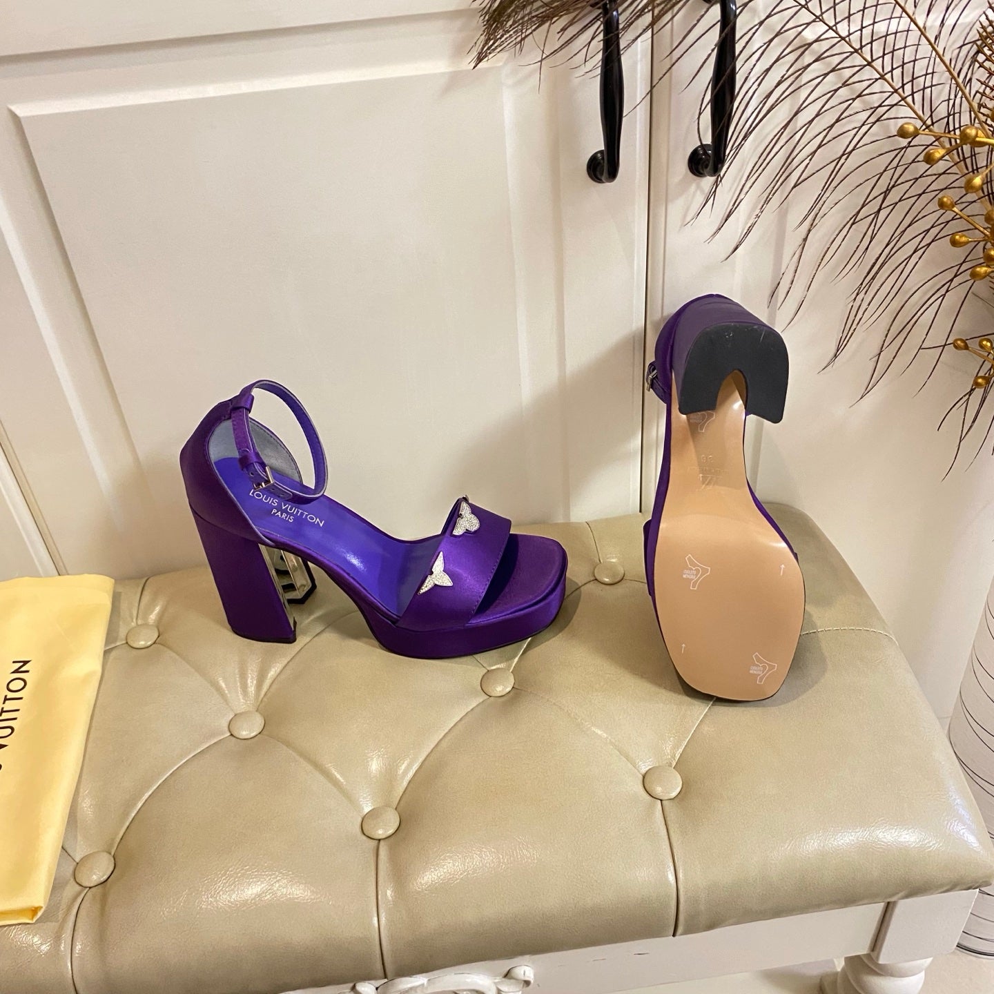 LV 26S HIGH-HEELED SANDALS 110 MM IN DARK PURPLE SATIN AND CALFSKIN