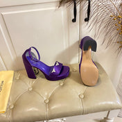 LV 26S HIGH-HEELED SANDALS 110 MM IN DARK PURPLE SATIN AND CALFSKIN