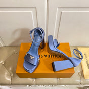 LV 26S HIGH-HEELED SANDALS 110 MM IN DUSTY BLUE PURPLE SATIN AND CALFSKIN
