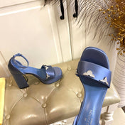 LV 26S HIGH-HEELED SANDALS 110 MM IN DUSTY BLUE PURPLE SATIN AND CALFSKIN