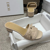 DIOR 26S HEELED MULES 45 MM IN BEIGE QUILTED LAMBSKIN SILVER HARDWARE