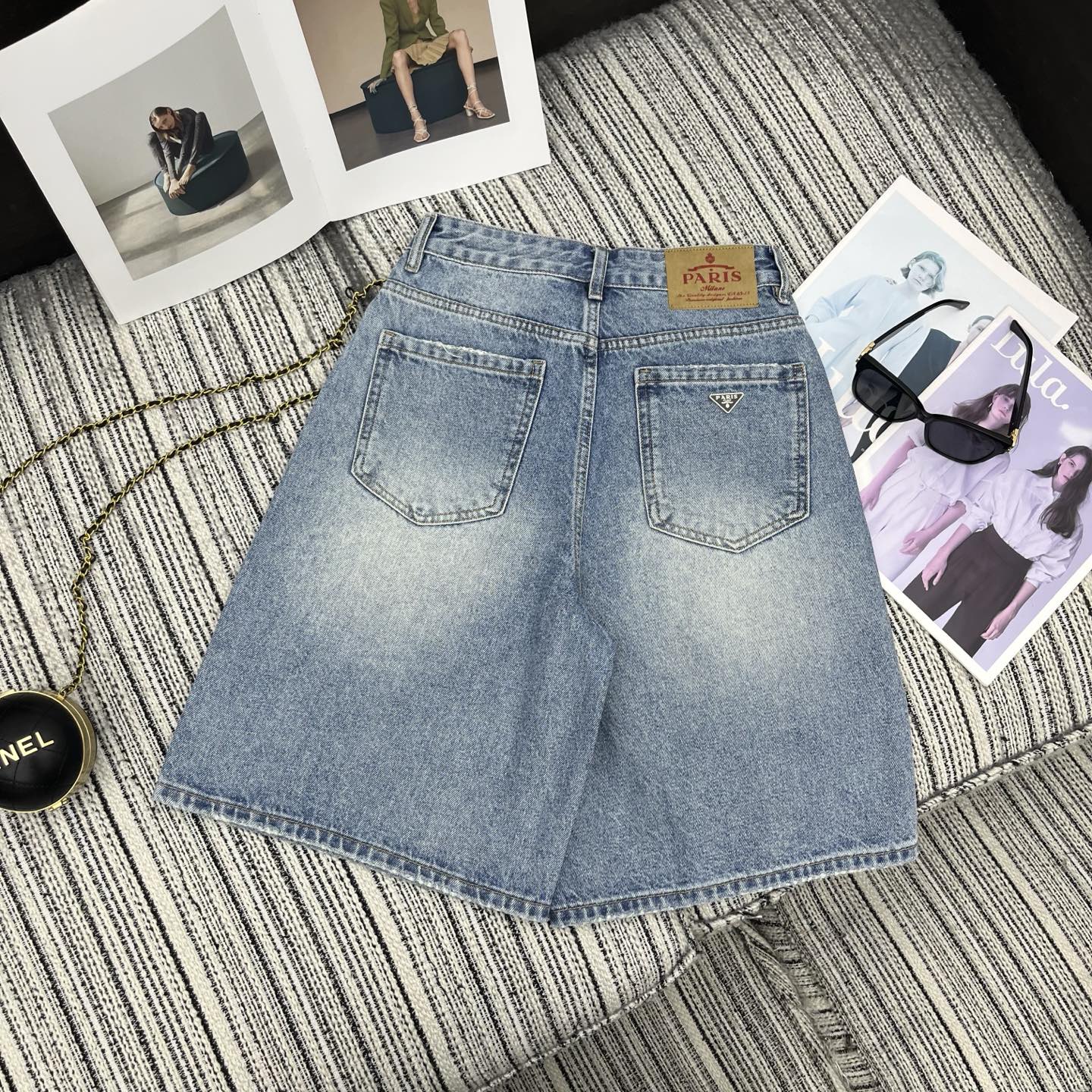 PRADA 26S WIDE-LEG DENIM SHORTS 1060