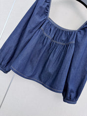YSL 26S PUFF SLEEVE DENIM TOP 414