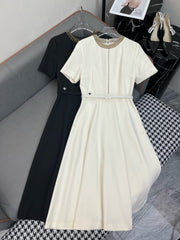 DIOR DRESS WITH BELT AND METAL-EMBELLISHED COLLAR 219281