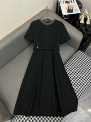 DIOR DRESS WITH BELT AND METAL-EMBELLISHED COLLAR 219281