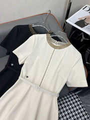 DIOR DRESS WITH BELT AND METAL-EMBELLISHED COLLAR 219281