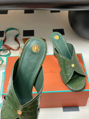 HIGH HEELS 80 MM IN MOSS GREEN CALFSKIN SNAKE EMBOSSING