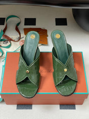 HIGH HEELS 80 MM IN MOSS GREEN CALFSKIN SNAKE EMBOSSING