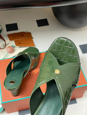 HIGH HEELS 80 MM IN MOSS GREEN CALFSKIN SNAKE EMBOSSING