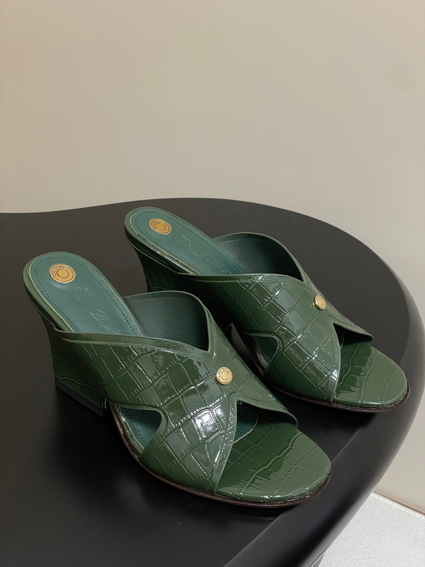 HIGH HEELS 80 MM IN MOSS GREEN CALFSKIN SNAKE EMBOSSING