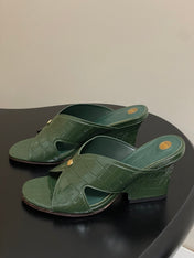 HIGH HEELS 80 MM IN MOSS GREEN CALFSKIN SNAKE EMBOSSING