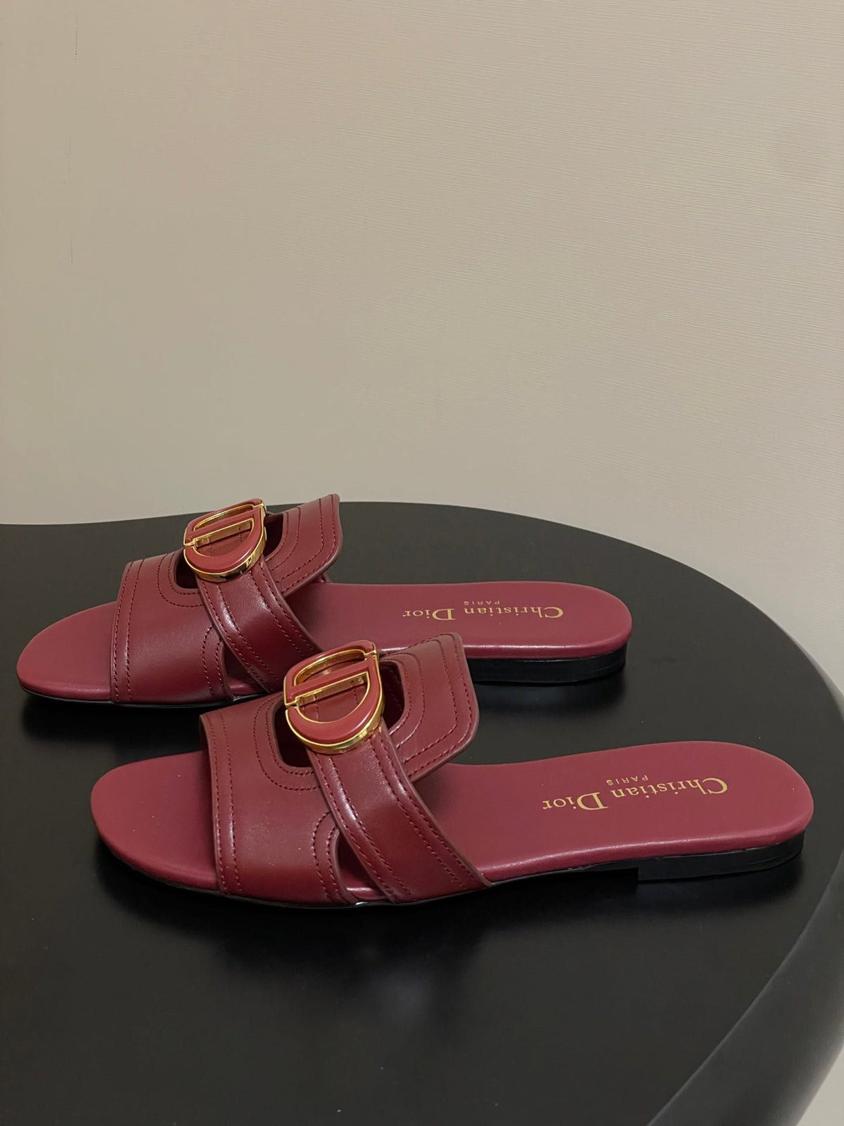DIOR CLASSIC MONTAIGNE SANDALS 25S IN DARK RED LAMBSKIN WITH CD LOGO