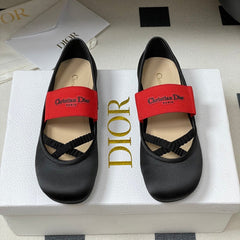 DIOR STRETCH BALLET FLATS 25S IN BLACK MIX RED FABRIC