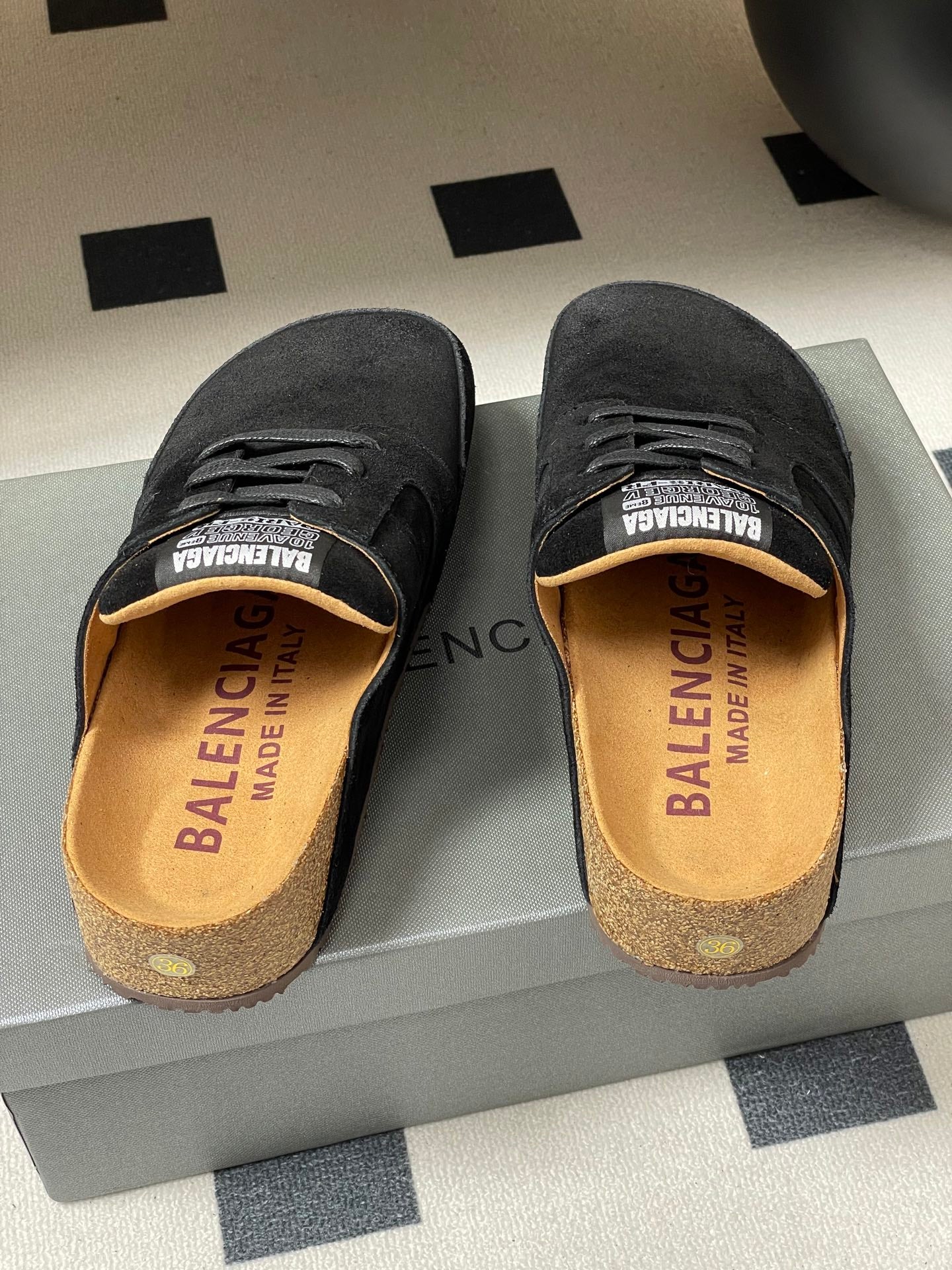 BALENCIAGA 25S MULES BIRKENSTOCK IN BLACK SUEDE