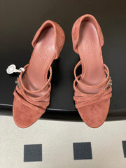 HM 25S HIGH-HEEL SANDAL 105 MM IN PEACHY PINK SUEDE