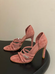 HM 25S HIGH-HEEL SANDAL 105 MM IN PEACHY PINK SUEDE
