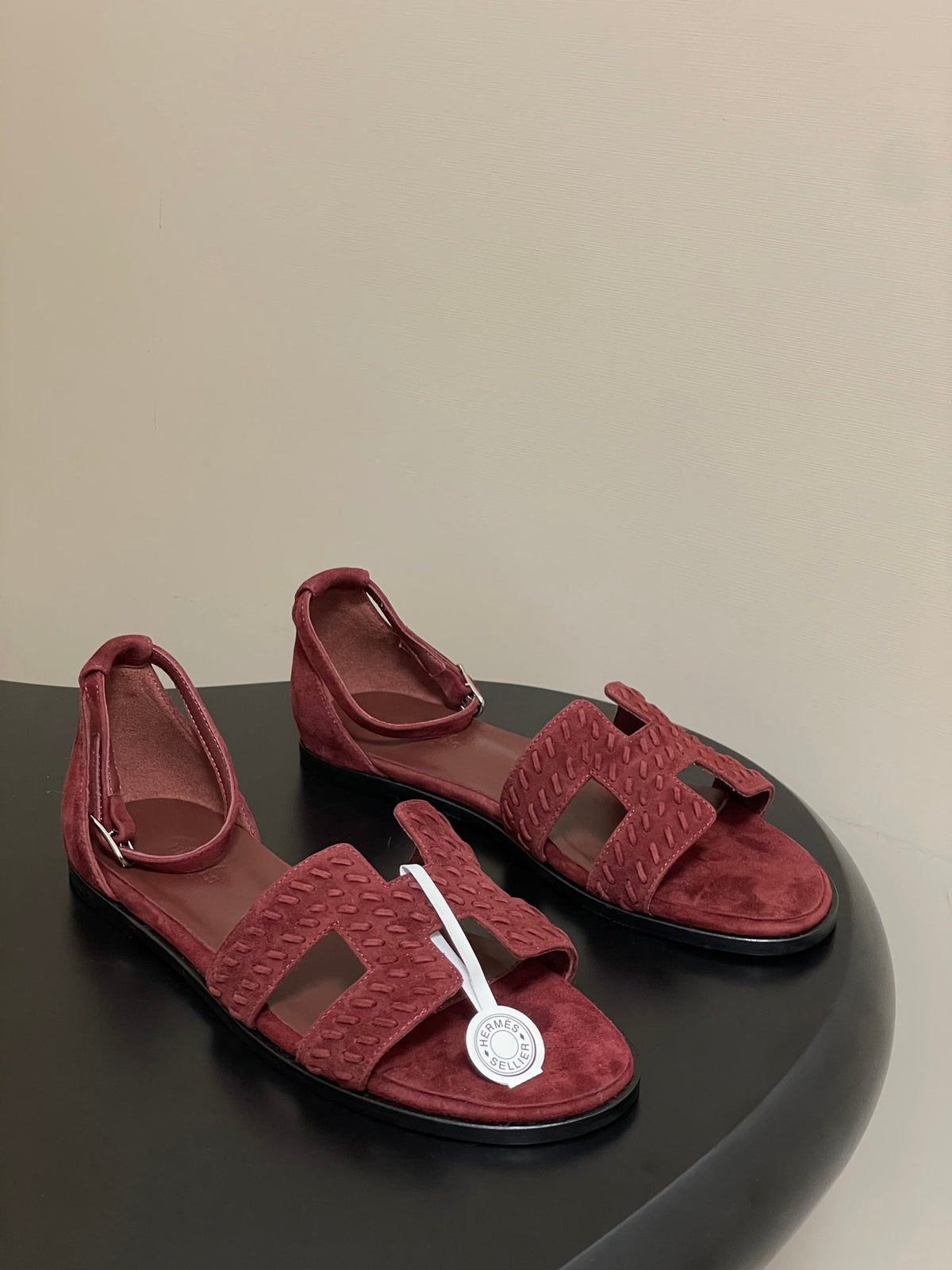 HM 25S SANTORINI SANDAL IN DARK RED SUEDE AND LAMBSKIN