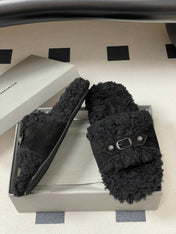 BALENCIAGA 25S SLIPPERS IN BLACK SUEDE AND WOOL
