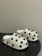 BALENCIAGA 25S FUR-LINED MULES IN WHITE FAUX LEATHER