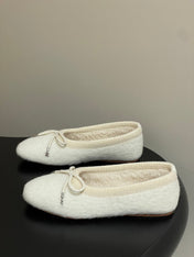 CELINE 26S BALLET FLATS IN WHITE WOOL WITH BOW STYLE 2