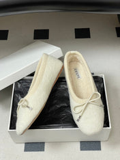 CELINE 26S BALLET FLATS IN WHITE WOOL WITH BOW STYLE 2