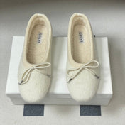 CELINE 26S BALLET FLATS IN WHITE WOOL WITH BOW STYLE 2