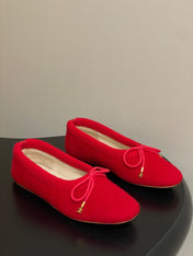 CELINE 26S BALLET FLATS IN RED WOOL WITH BOW
