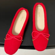 CELINE 26S BALLET FLATS IN RED WOOL WITH BOW