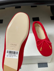 CELINE 26S BALLET FLATS IN RED WOOL WITH BOW