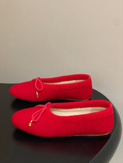 CELINE 26S BALLET FLATS IN RED WOOL WITH BOW