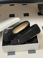 CELINE 26S BALLET FLATS IN BLACK WOOL WITH BOW