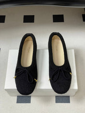 CELINE 26S BALLET FLATS IN BLACK WOOL WITH BOW
