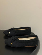 CELINE 26S BALLET FLATS IN BLACK WOOL WITH BOW