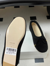 CELINE 26S BALLET FLATS IN BLACK WOOL WITH BOW