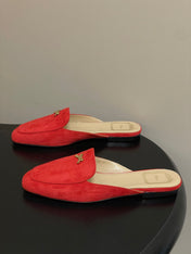 DIOR 26S MULES IN RED SUEDE WITH BOW