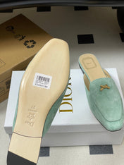 DIOR 26S MULES IN LIGHT MINT GREEN SUEDE WITH BOW
