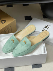 DIOR 26S MULES IN LIGHT MINT GREEN SUEDE WITH BOW