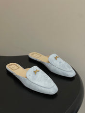 DIOR 26S MULES IN LIGHT BLUE GRAY SUEDE WITH BOW