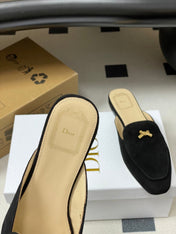 DIOR 26S MULES IN BLACK SUEDE WITH BOW