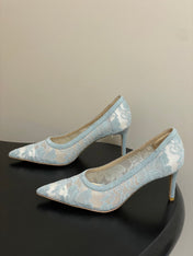 GIANVITO ROSSI 26S HIGH HEELS 85 MM IN LIGHT BLUE LACE