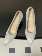 GIANVITO ROSSI 26S HIGH HEELS 85 MM IN LIGHT BLUE LACE