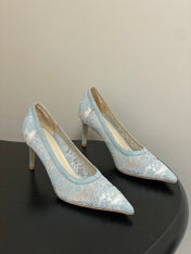 GIANVITO ROSSI 26S HIGH HEELS 85 MM IN LIGHT BLUE LACE