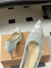 GIANVITO ROSSI 26S HIGH HEELS 85 MM IN LIGHT BLUE LACE