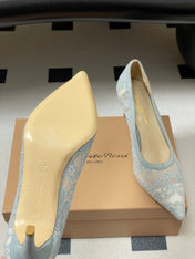 GIANVITO ROSSI 26S HIGH HEELS 85 MM IN LIGHT BLUE LACE