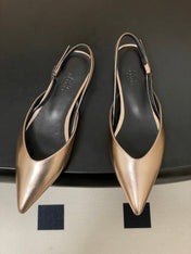 HM 26S NICOLE SLINGBACK IN GOLD CALFSKIN SILVER HARDWARE