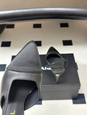 CHANEL 26S POINTED TOE HIGH HEEL SLINGBACKS 85 MM IN BLACK LAMBSKIN AND FABRIC