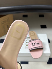 DIOR 26S FLAT SLIDE SANDALS IN PINK RAFFIA