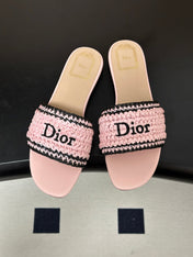 DIOR 26S FLAT SLIDE SANDALS IN PINK RAFFIA