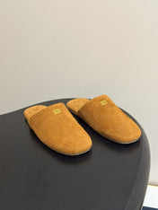 MIUMIU 26S MULE LOAFERS IN TAN BROWN SUEDE LOGO